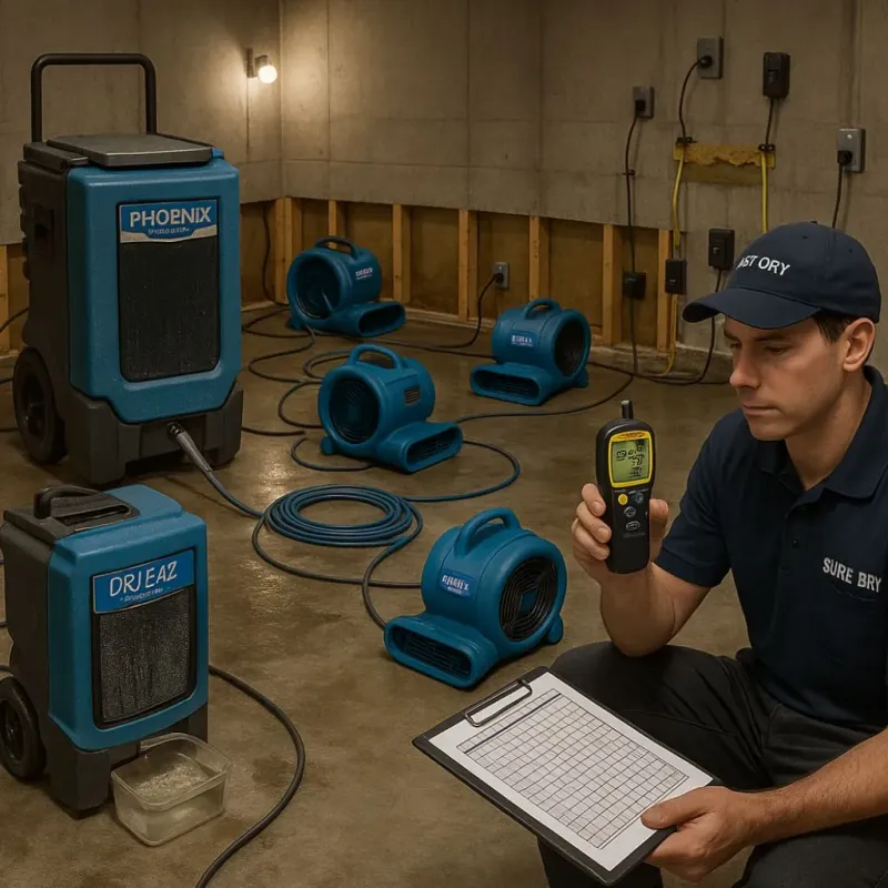 Structural Drying and Dehumidification process in Pinehurst, MA